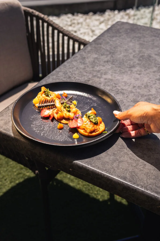 A seafood plate presented on Utopia’s terrace